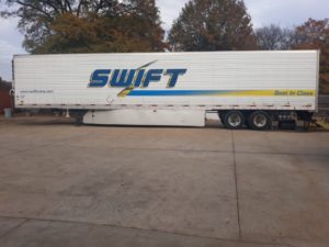 Swift Charities refrigerated trailer holds hundreds of turkeys for the Ellis & Bradley Turkey Fry for Miracle Hill Ministries